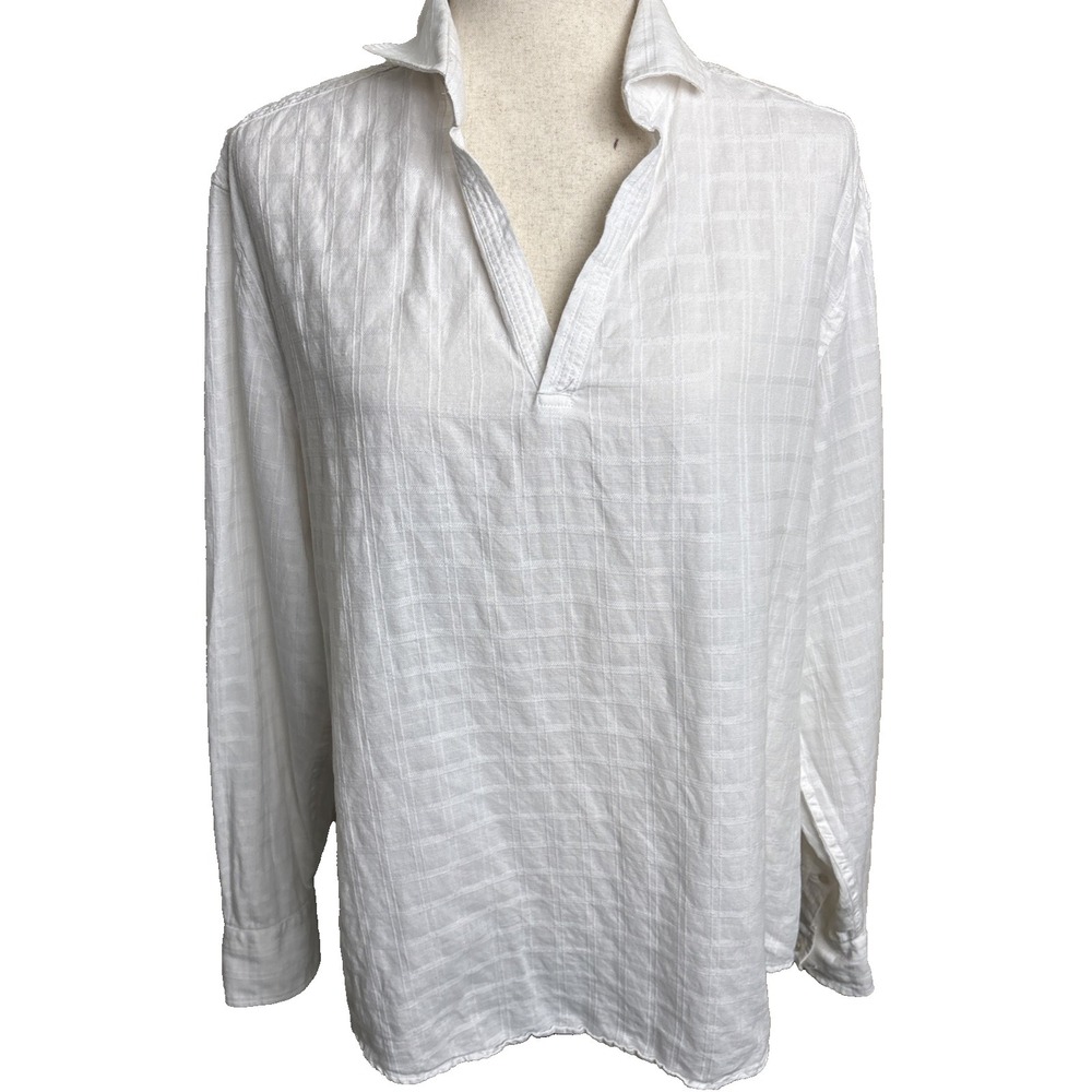 Baird McNutt Murano Linen Blend Pullover Shirt Mens Large White Windowpane